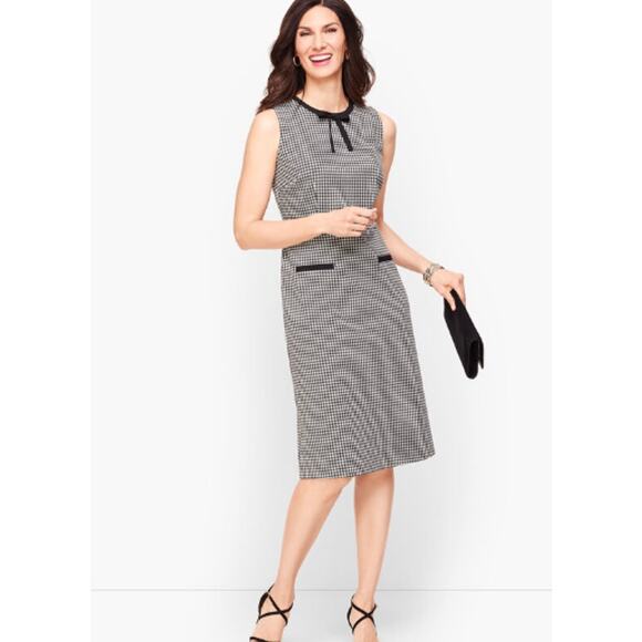 Talbots‎ Tipped Ponte Tie Neck Houndstooth Sheath Dress Black Size 6 - Picture 2 of 12